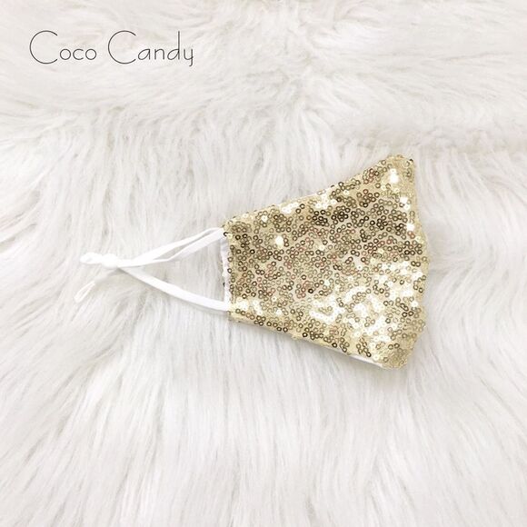 🆕Luxury Gold Sequin Face Mask - Picture 8 of 11